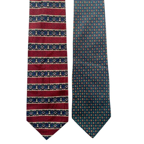 Vintage Arturo Calle Top Collection Ties Silk Neckties Burgundy Blue Green, 2pcs - Picture 1 of 2